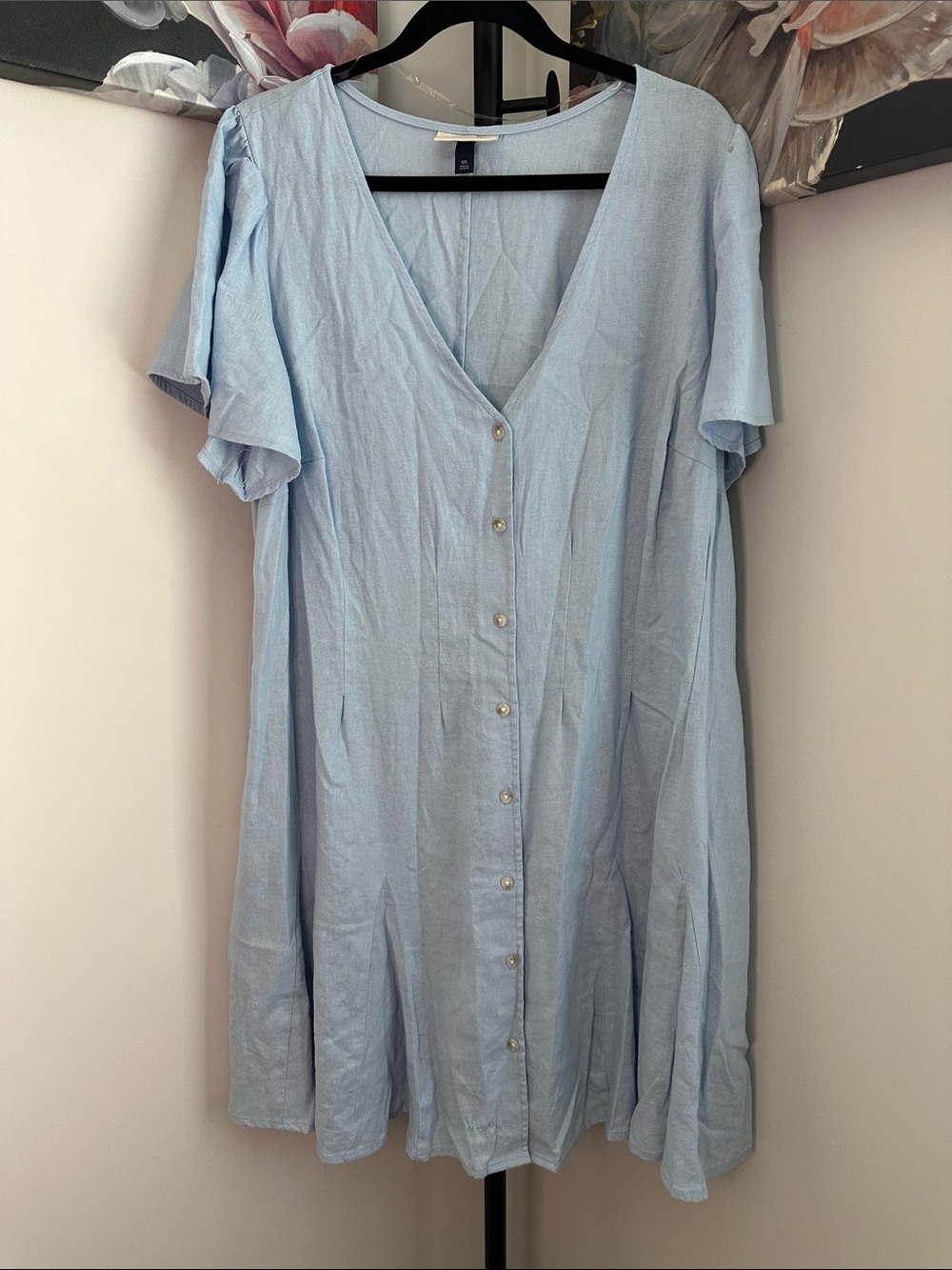 Universal Thread Light Blue Button-Front V-Neck Tunic Dress